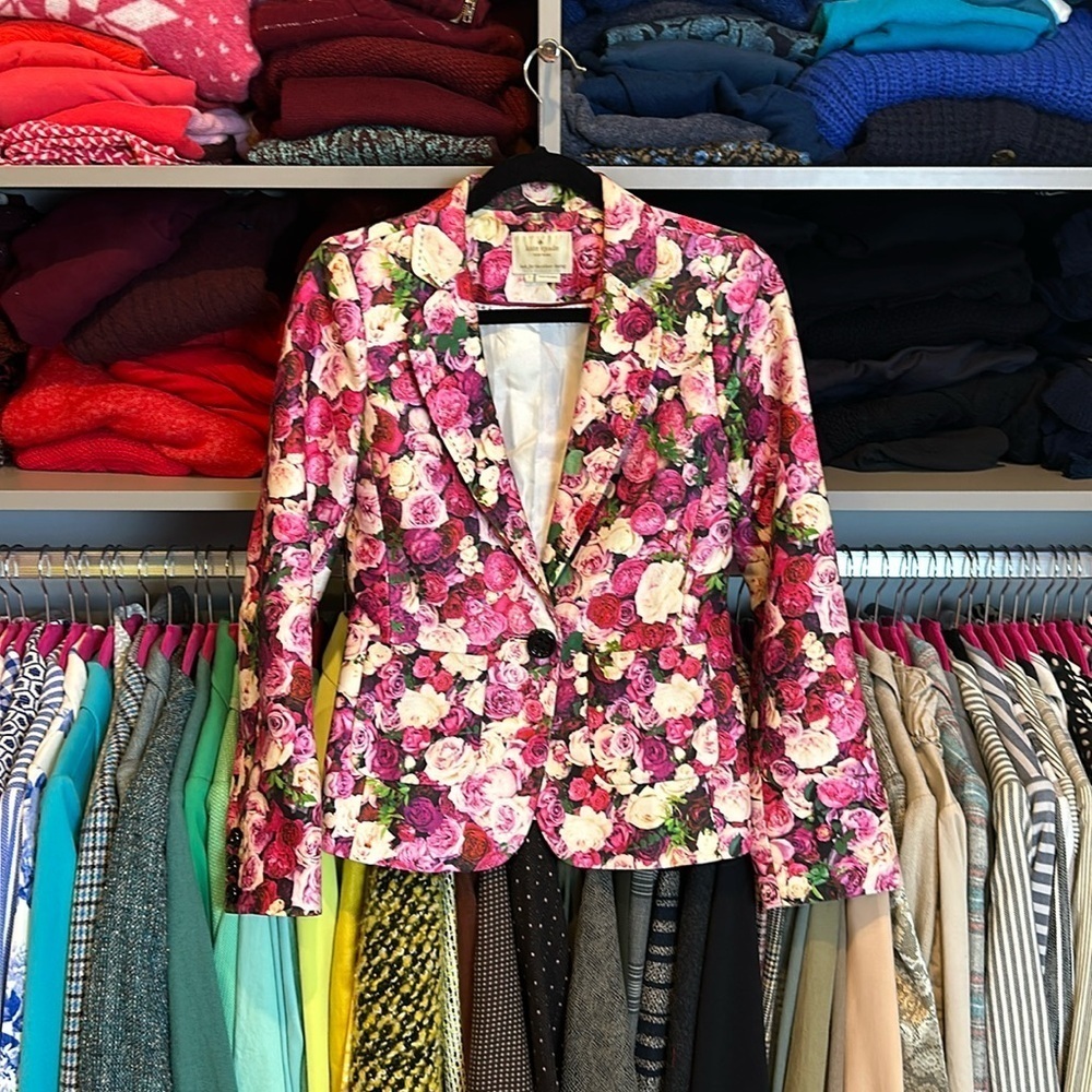Kate Spade pink/purple floral pattern silk blend blazer size 2